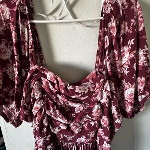 Arula Maroon and White Floral Dress